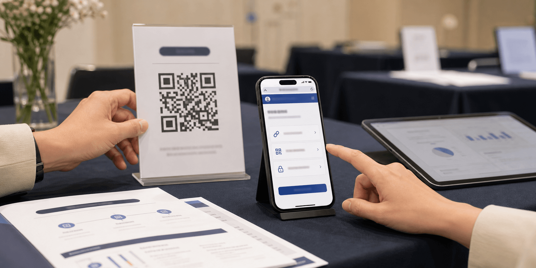 QR 안내와 휴대폰 브라우저로 바로 심사 화면에 접속하는 현장