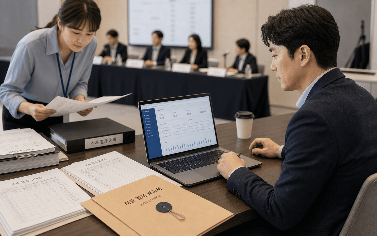 보안이 적용된 심사 결과 관리 화면