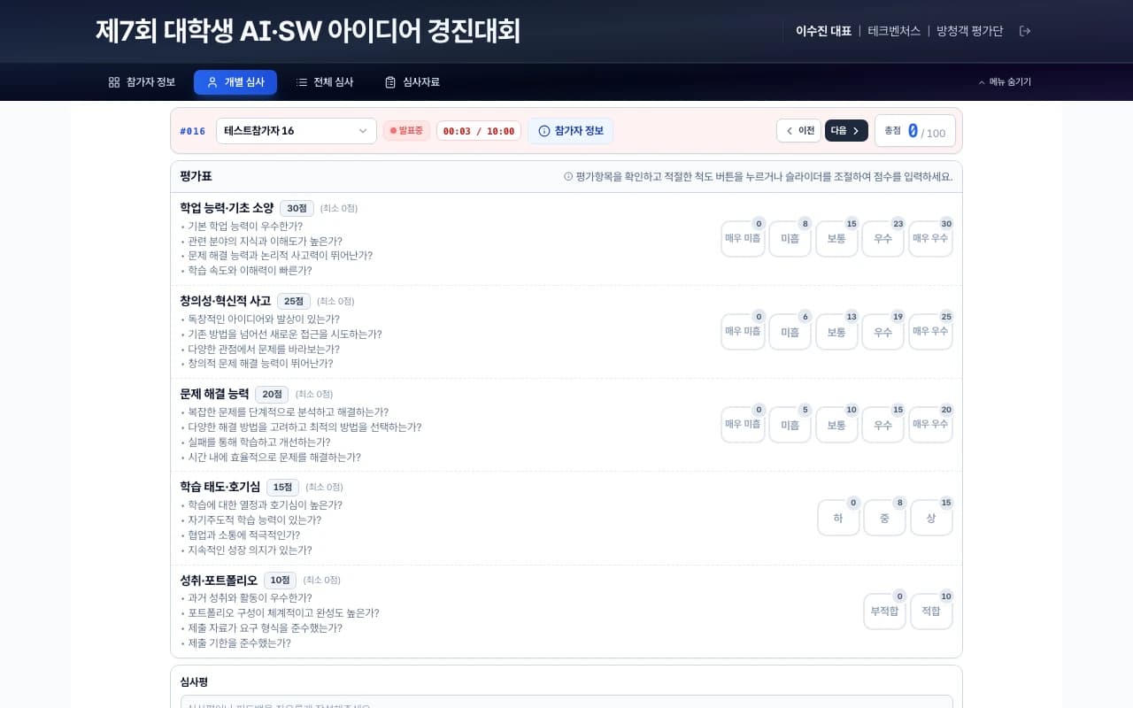 심사위원 채점 화면